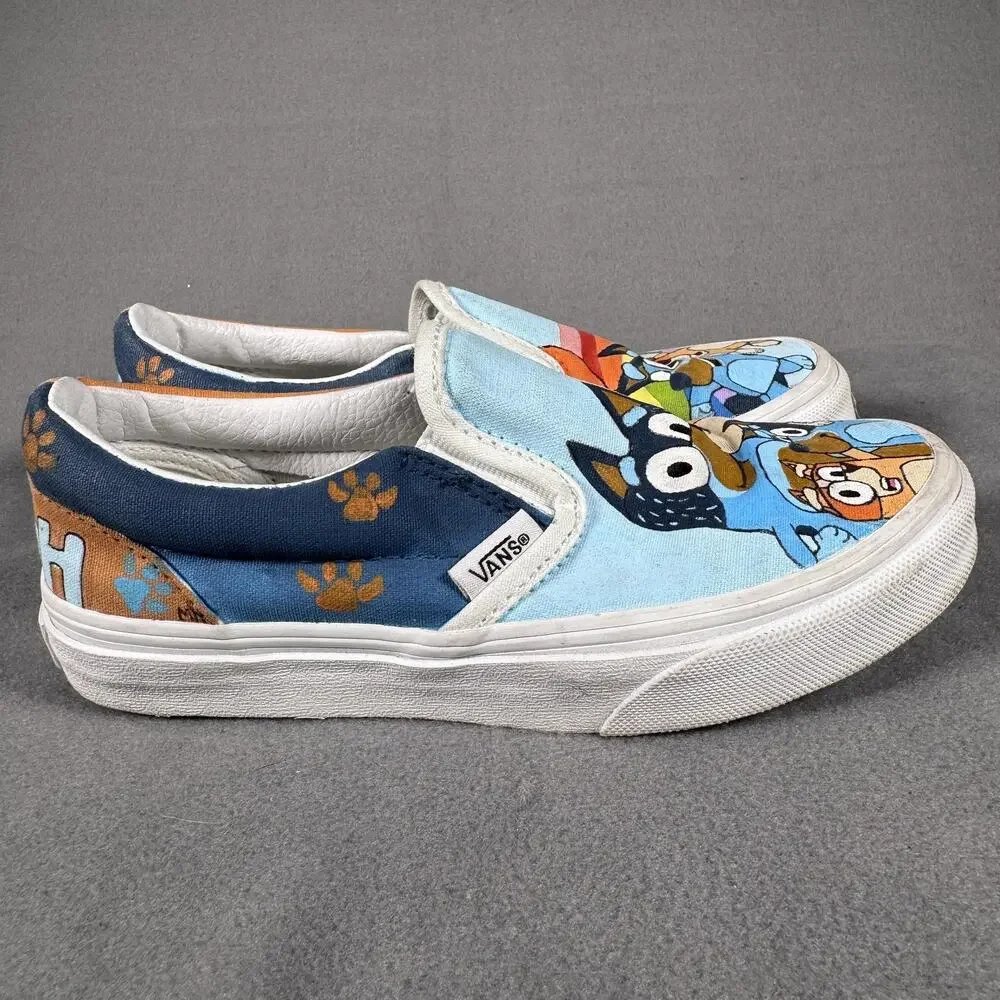 Vans Shoes Kids‎ Size 2 Slip-On Bluey Custom Hand Painted Canvas Paw Print Art